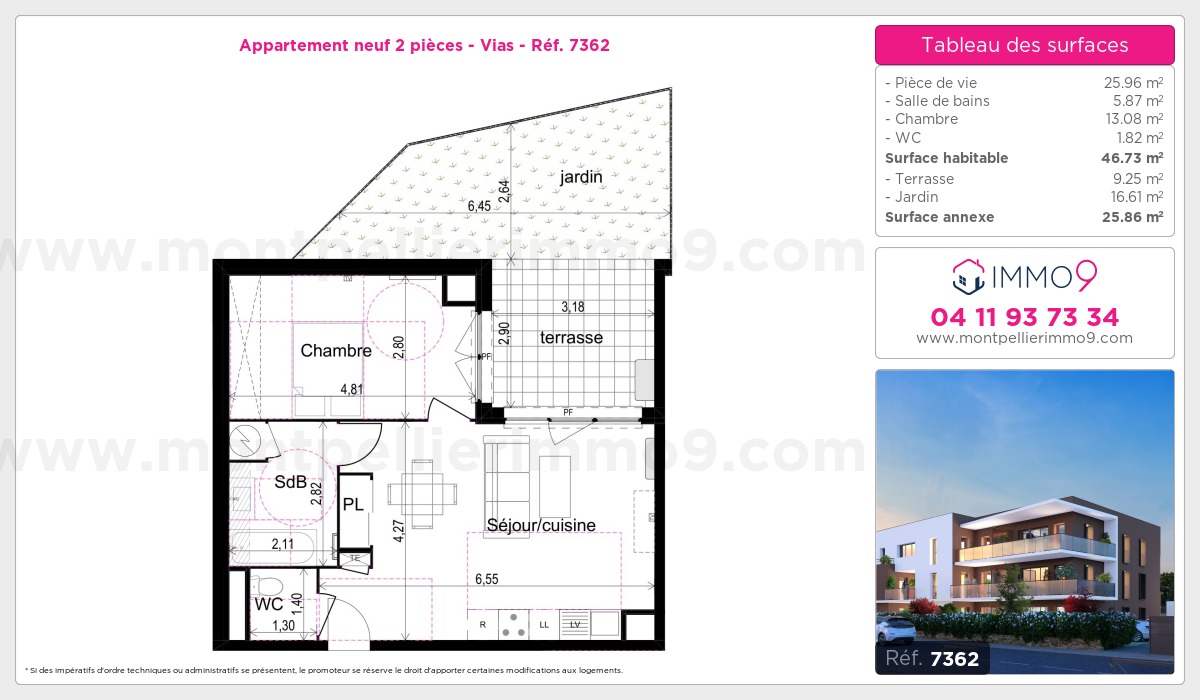 Plan et surfaces, Programme neuf Vias Référence n° 7362