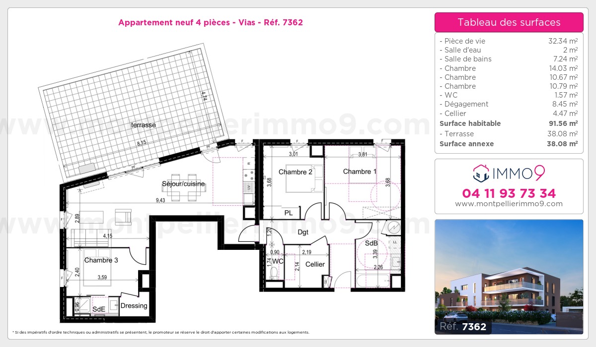 Plan et surfaces, Programme neuf Vias Référence n° 7362
