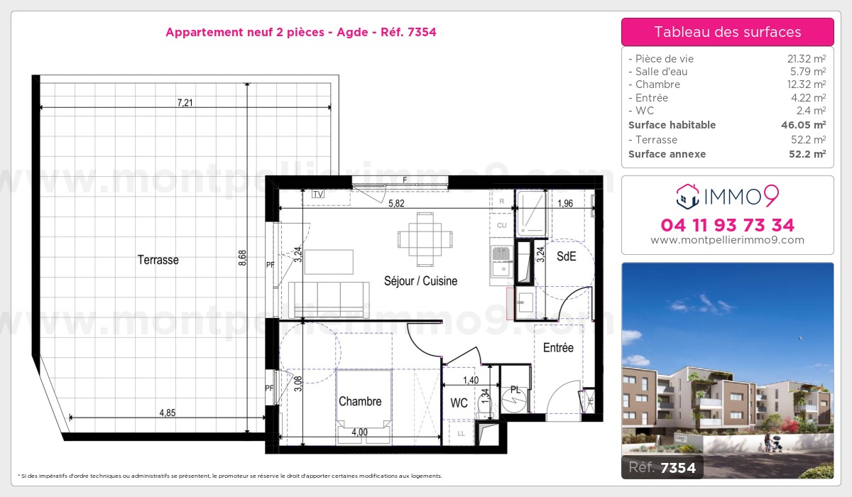 Plan et surfaces, Programme neuf Agde Référence n° 7354