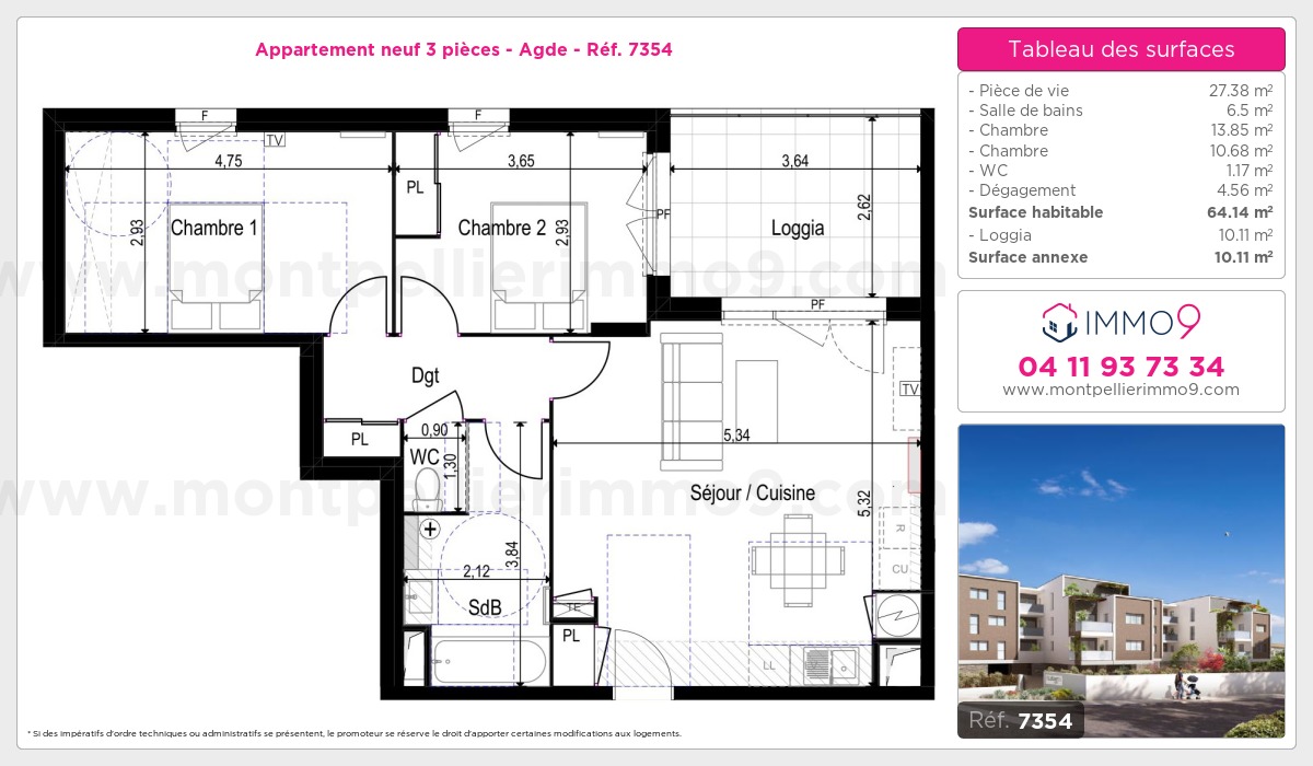 Plan et surfaces, Programme neuf Agde Référence n° 7354