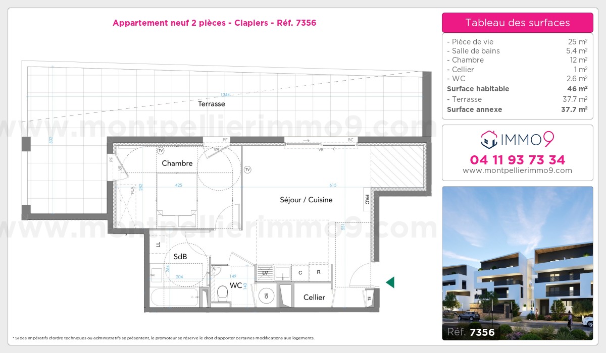 Plan et surfaces, Programme neuf Clapiers Référence n° 7356