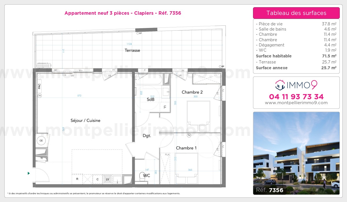 Plan et surfaces, Programme neuf Clapiers Référence n° 7356