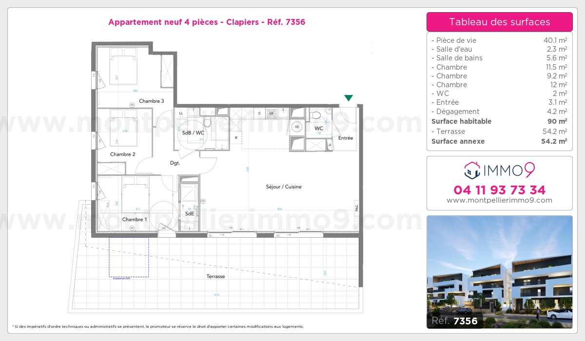 Plan et surfaces, Programme neuf Clapiers Référence n° 7356