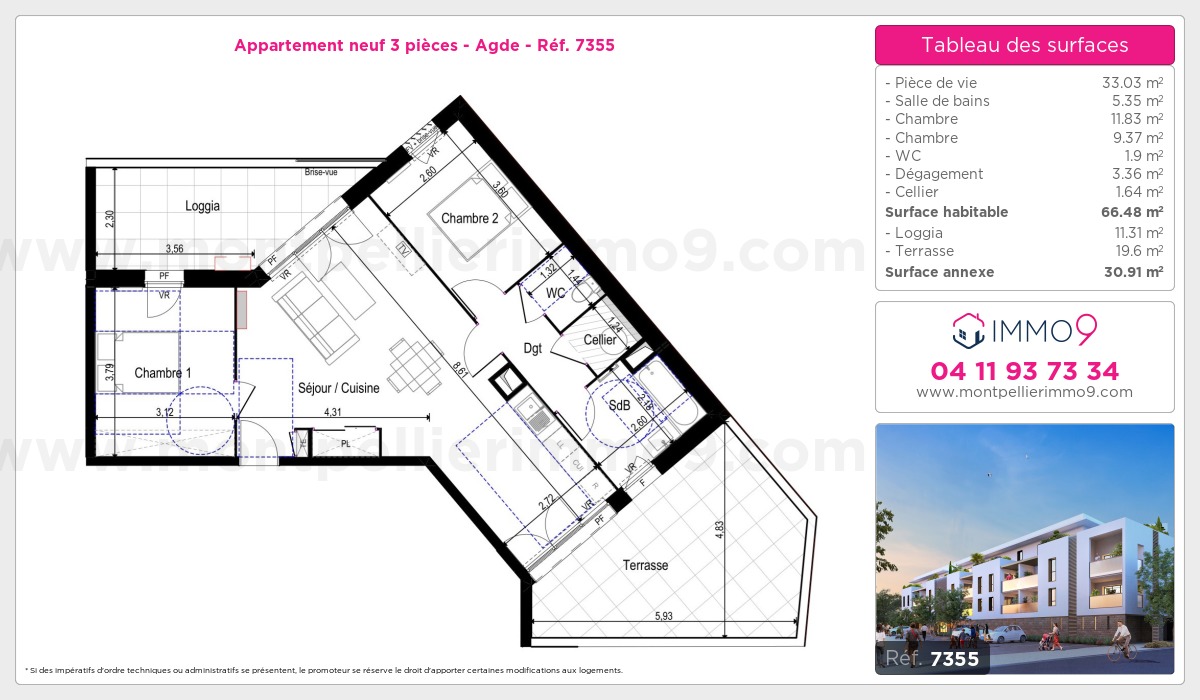 Plan et surfaces, Programme neuf Agde Référence n° 7355