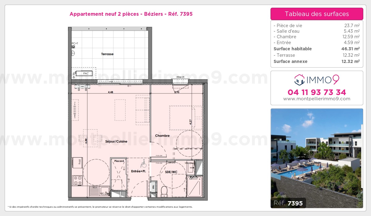Plan et surfaces, Programme neuf Béziers Référence n° 7395