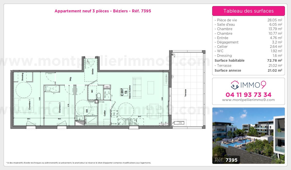 Plan et surfaces, Programme neuf Béziers Référence n° 7395
