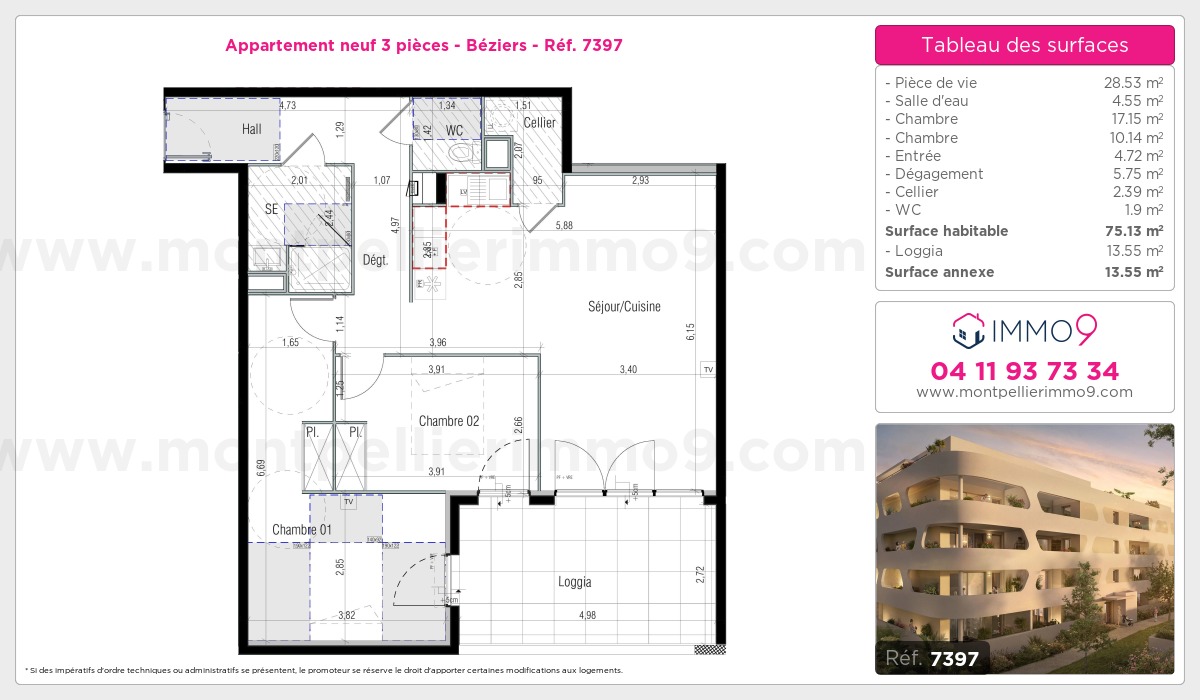 Plan et surfaces, Programme neuf Béziers Référence n° 7397