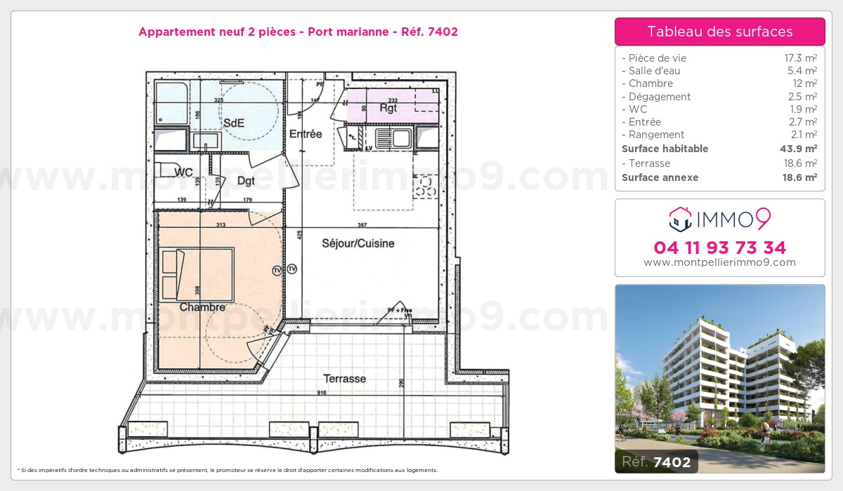 Plan et surfaces, Programme neuf Montpellier : Port marianne Référence n° 7402