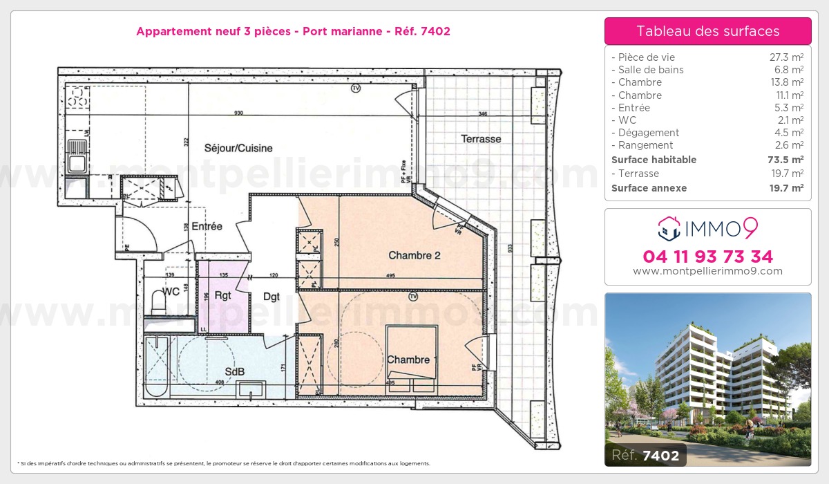 Plan et surfaces, Programme neuf Montpellier : Port marianne Référence n° 7402