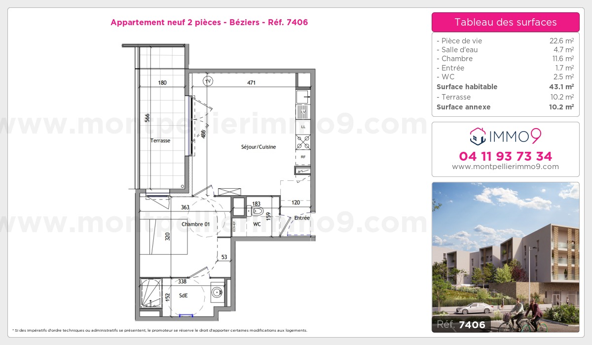 Plan et surfaces, Programme neuf Béziers Référence n° 7406