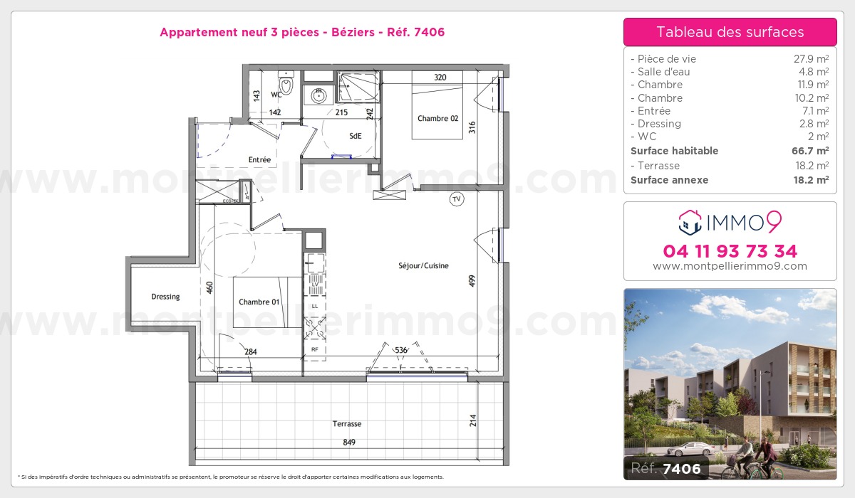 Plan et surfaces, Programme neuf Béziers Référence n° 7406