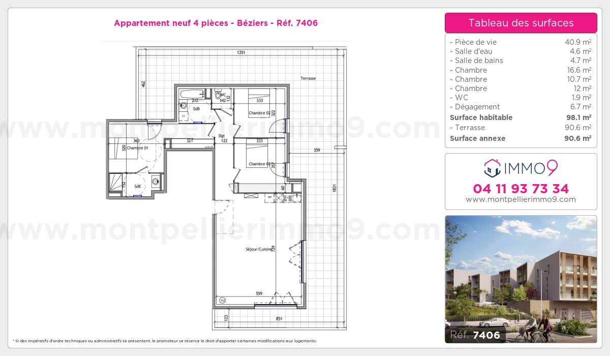 Plan et surfaces, Programme neuf Béziers Référence n° 7406