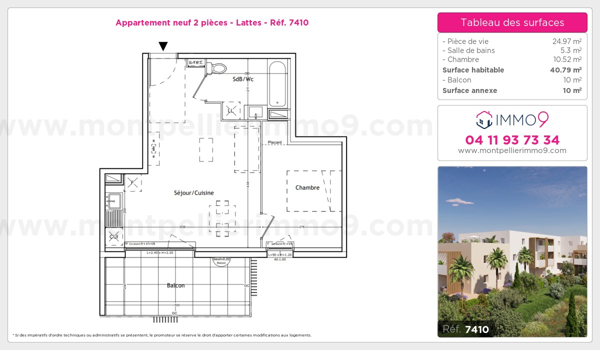 Plan et surfaces, Programme neuf Lattes Référence n° 7410