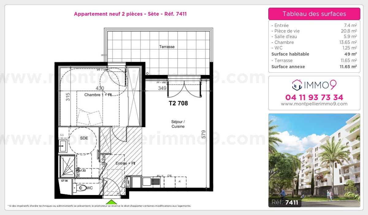 Plan et surfaces, Programme neuf Sète Référence n° 7411