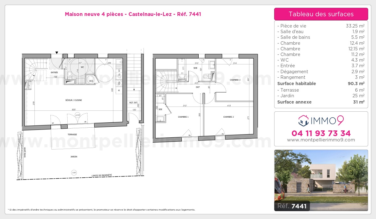 Plan et surfaces, Programme neuf Castelnau-le-Lez Référence n° 7441