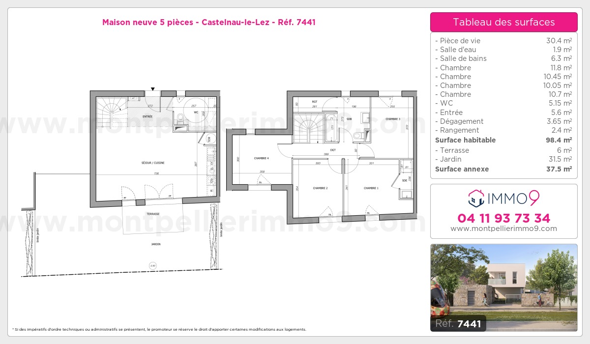 Plan et surfaces, Programme neuf Castelnau-le-Lez Référence n° 7441