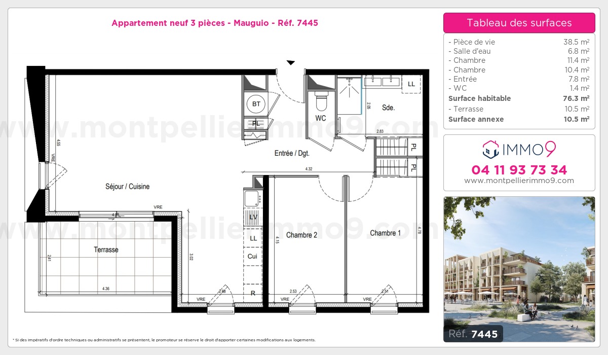 Plan et surfaces, Programme neuf Mauguio Référence n° 7445