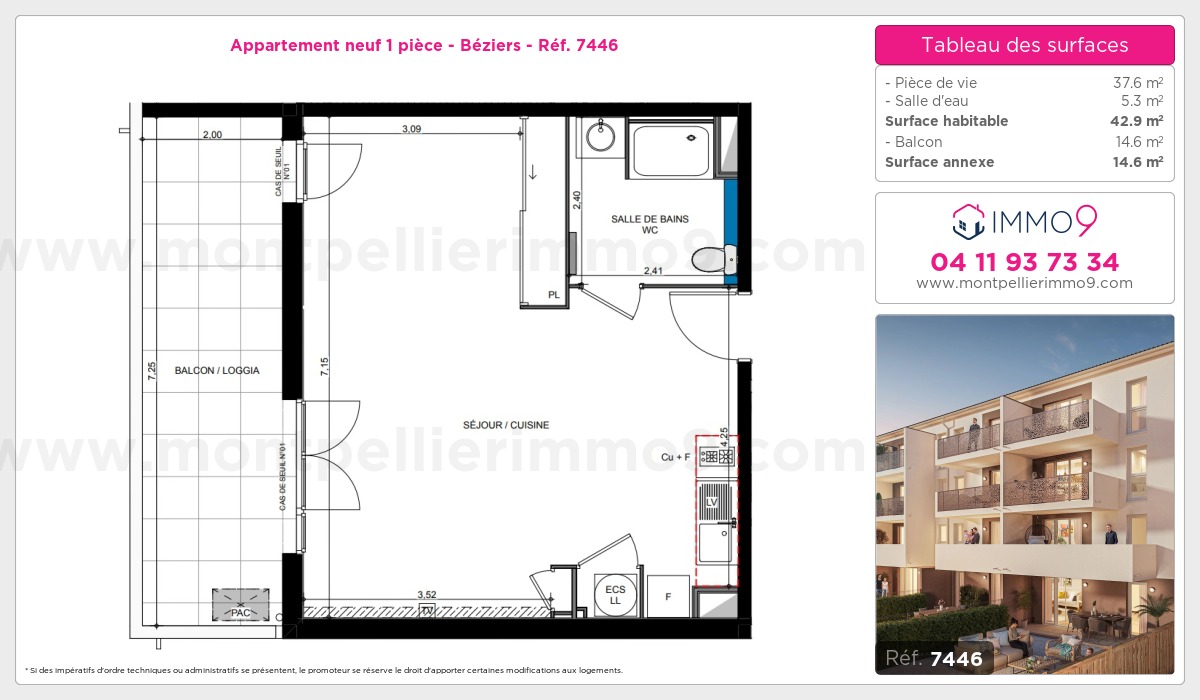 Plan et surfaces, Programme neuf Béziers Référence n° 7446