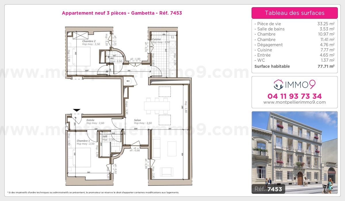 Plan et surfaces, Programme neuf Montpellier : Gambetta Référence n° 7453