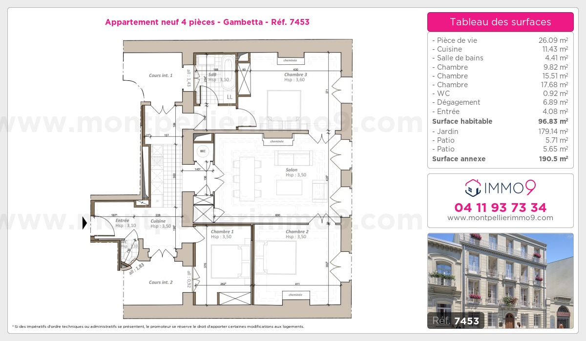 Plan et surfaces, Programme neuf Montpellier : Gambetta Référence n° 7453