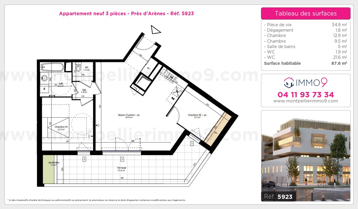 Plan et surfaces, Programme neuf Montpellier : Près d'Arènes Référence n° 5923