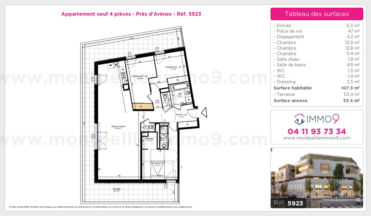 Plan et surfaces, Programme neuf Montpellier : Près d'Arènes Référence n° 5923