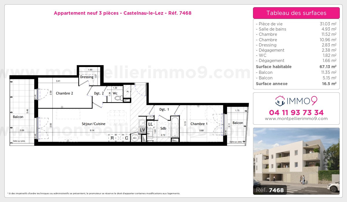Plan et surfaces, Programme neuf Castelnau-le-Lez Référence n° 7468