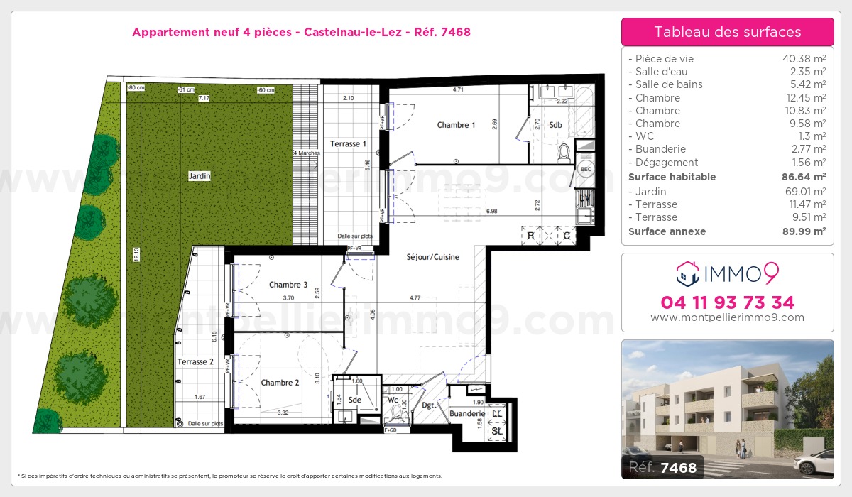 Plan et surfaces, Programme neuf Castelnau-le-Lez Référence n° 7468