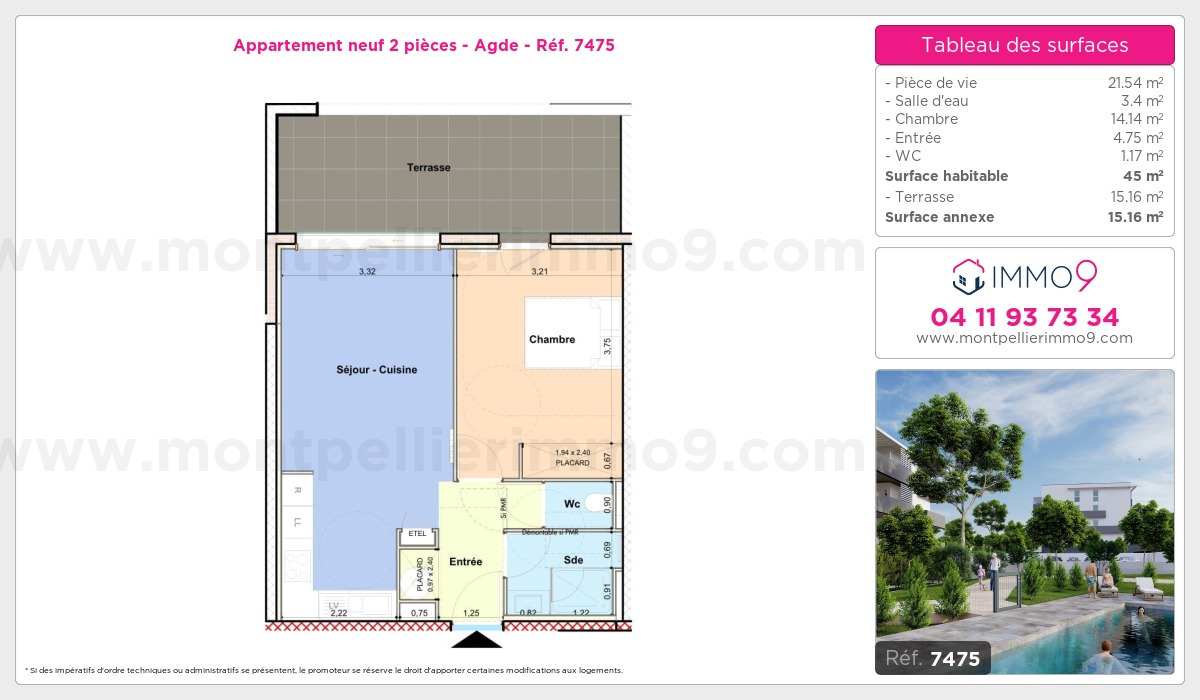Plan et surfaces, Programme neuf Agde Référence n° 7475