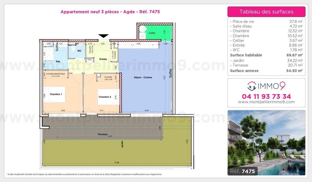 Plan et surfaces, Programme neuf Agde Référence n° 7475