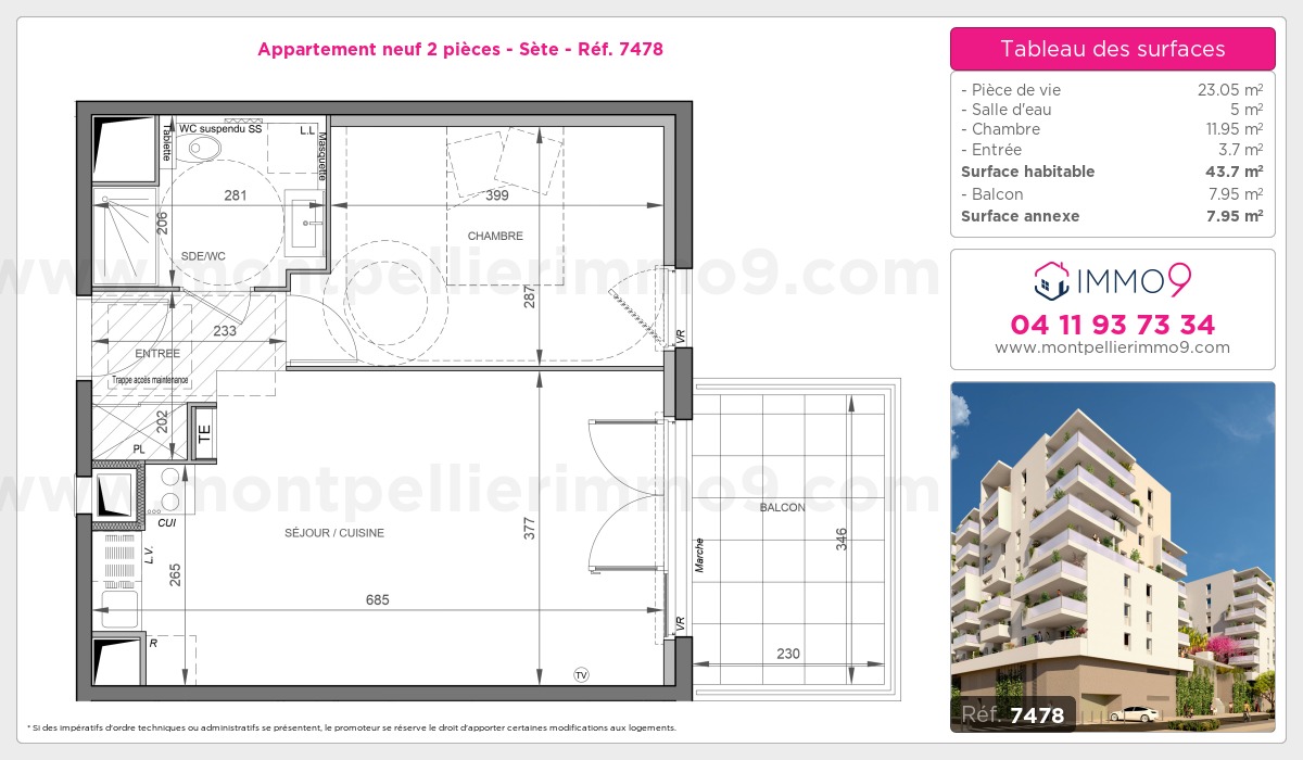 Plan et surfaces, Programme neuf Sète Référence n° 7478