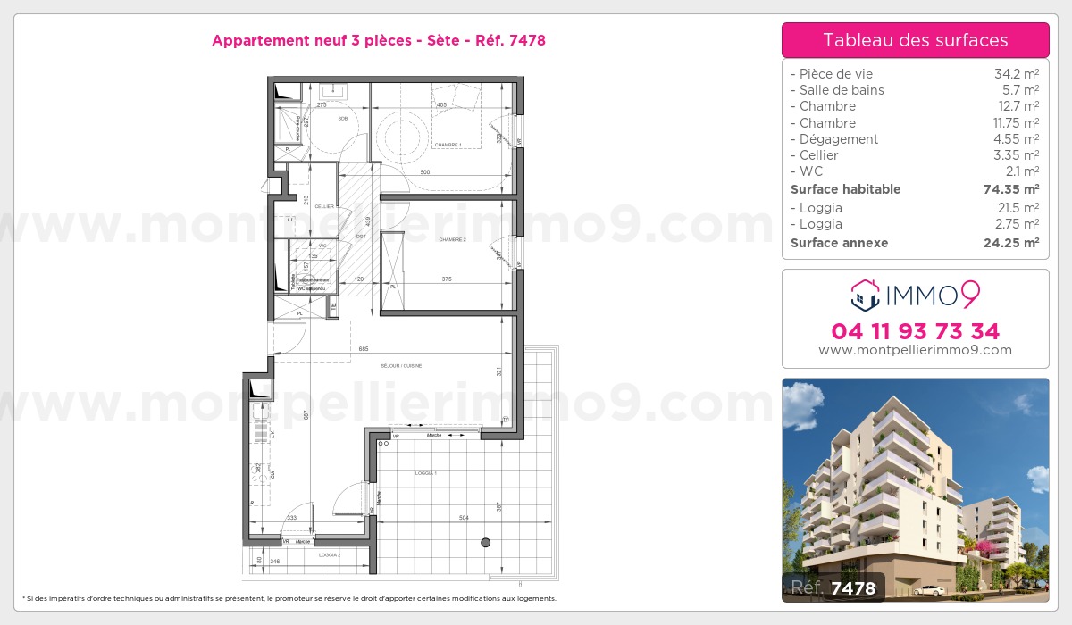 Plan et surfaces, Programme neuf Sète Référence n° 7478