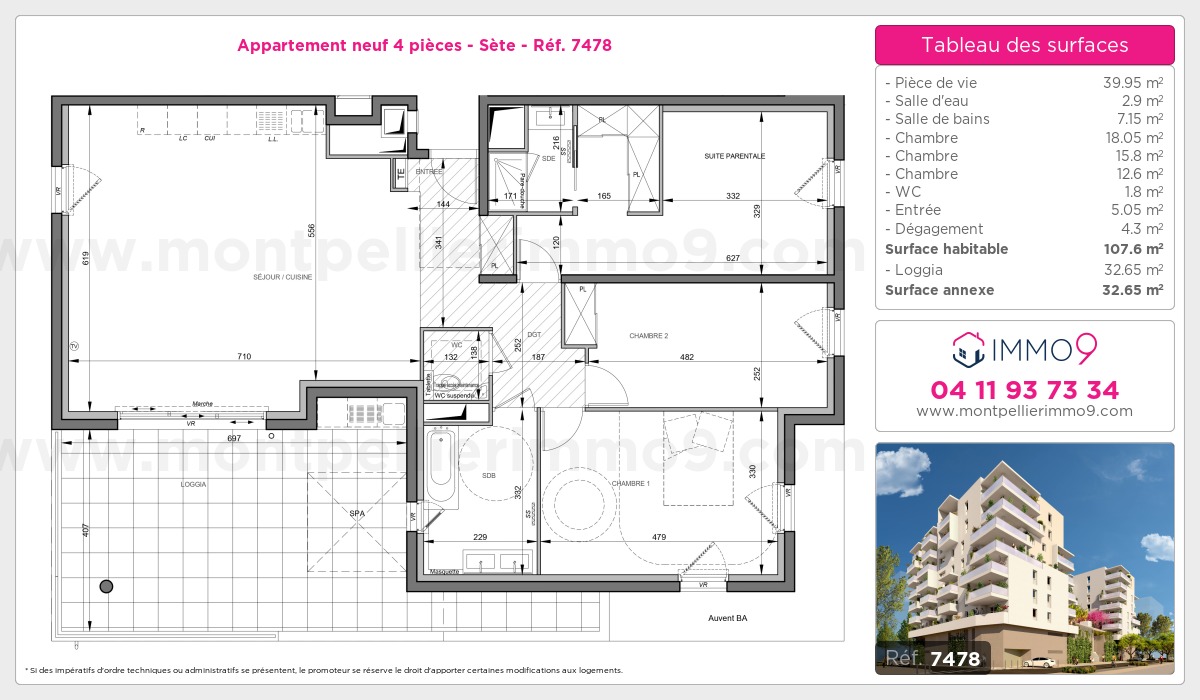 Plan et surfaces, Programme neuf Sète Référence n° 7478