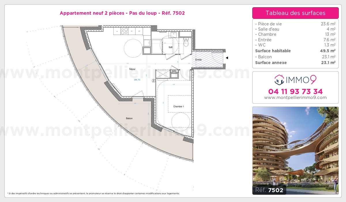 Plan et surfaces, Programme neuf Montpellier : Pas du loup Référence n° 7502