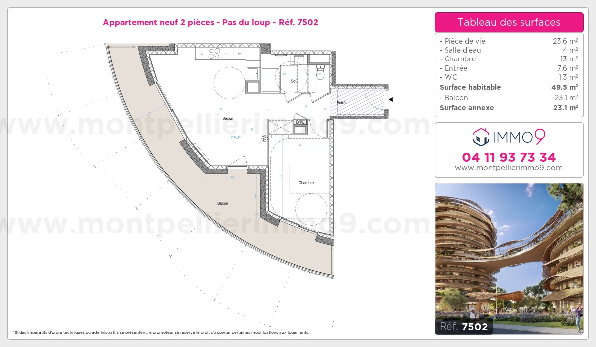Plan et surfaces, Programme neuf Montpellier : Pas du loup Référence n° 7502