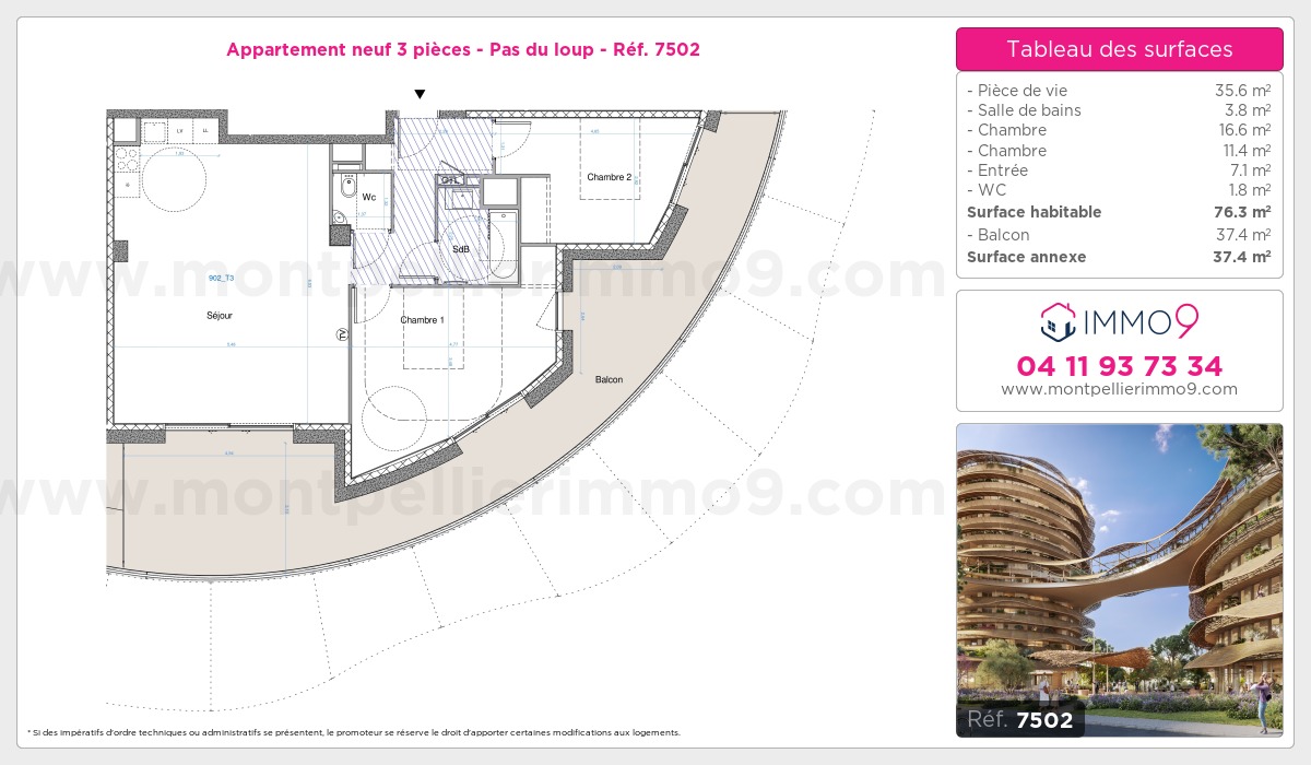 Plan et surfaces, Programme neuf Montpellier : Pas du loup Référence n° 7502