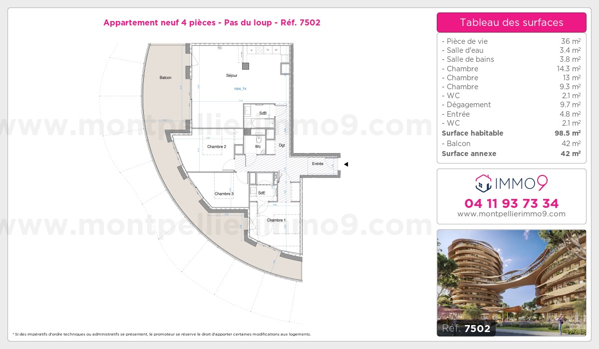 Plan et surfaces, Programme neuf Montpellier : Pas du loup Référence n° 7502
