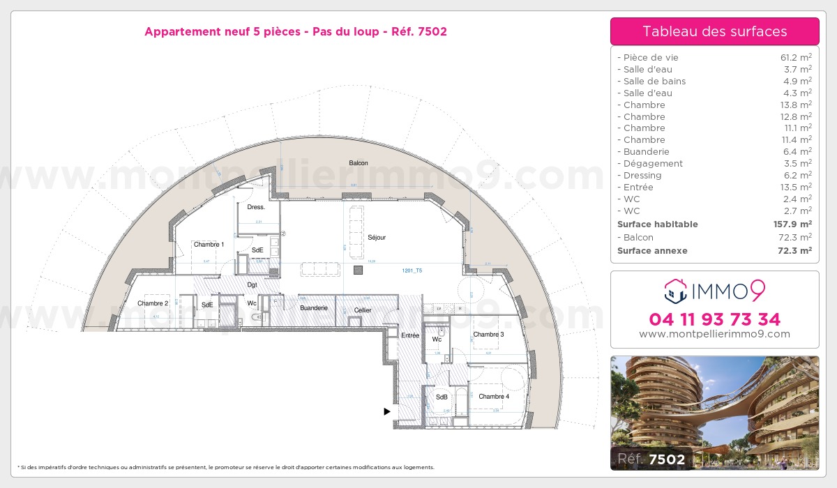 Plan et surfaces, Programme neuf Montpellier : Pas du loup Référence n° 7502
