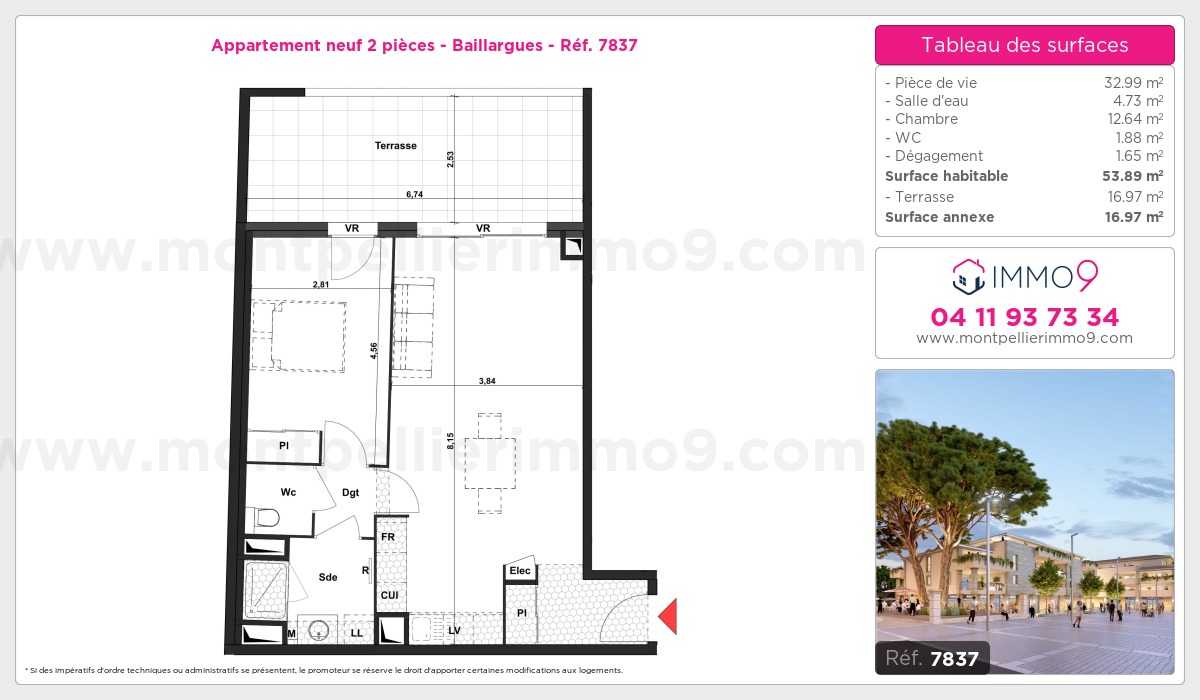 Plan et surfaces, Programme neuf Baillargues Référence n° 7837