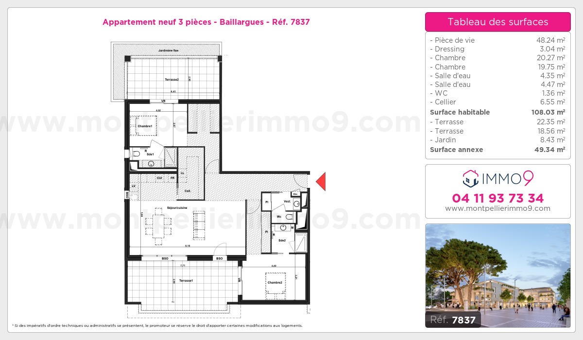 Plan et surfaces, Programme neuf Baillargues Référence n° 7837