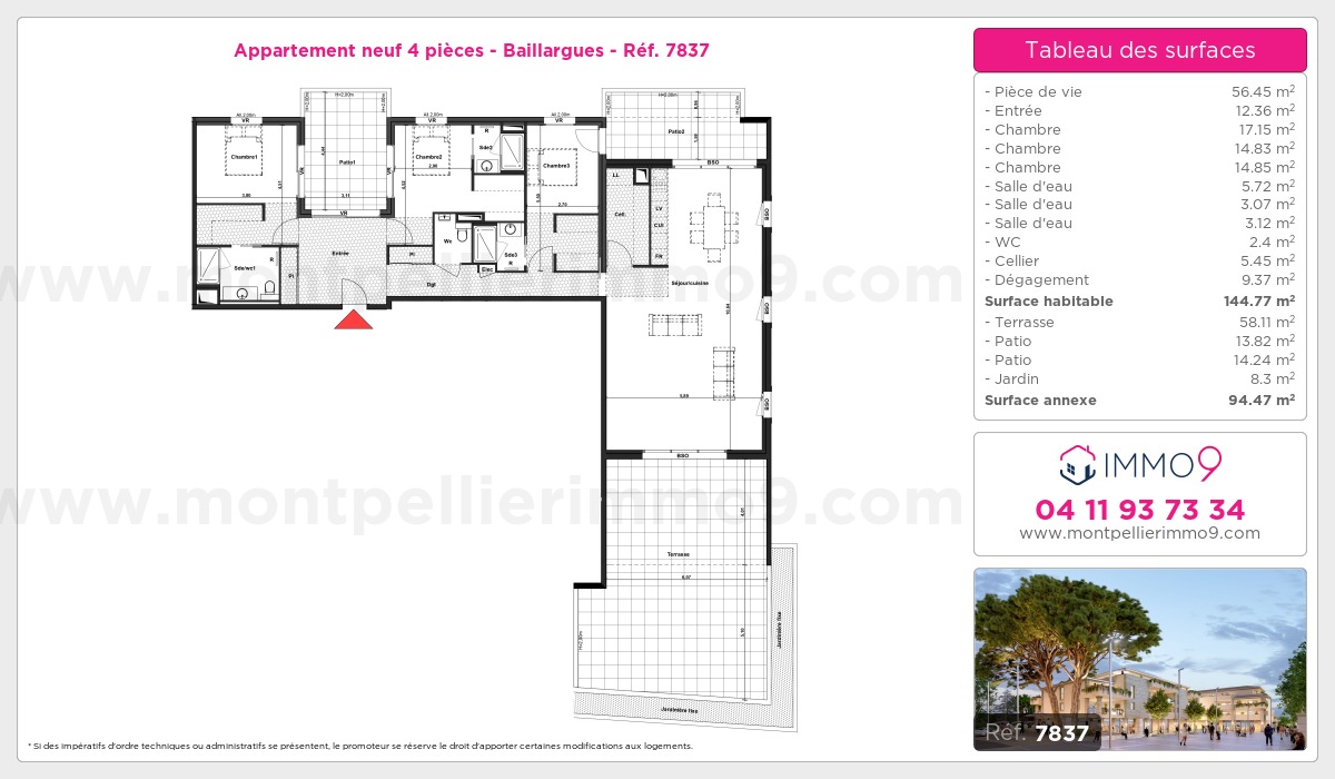 Plan et surfaces, Programme neuf Baillargues Référence n° 7837