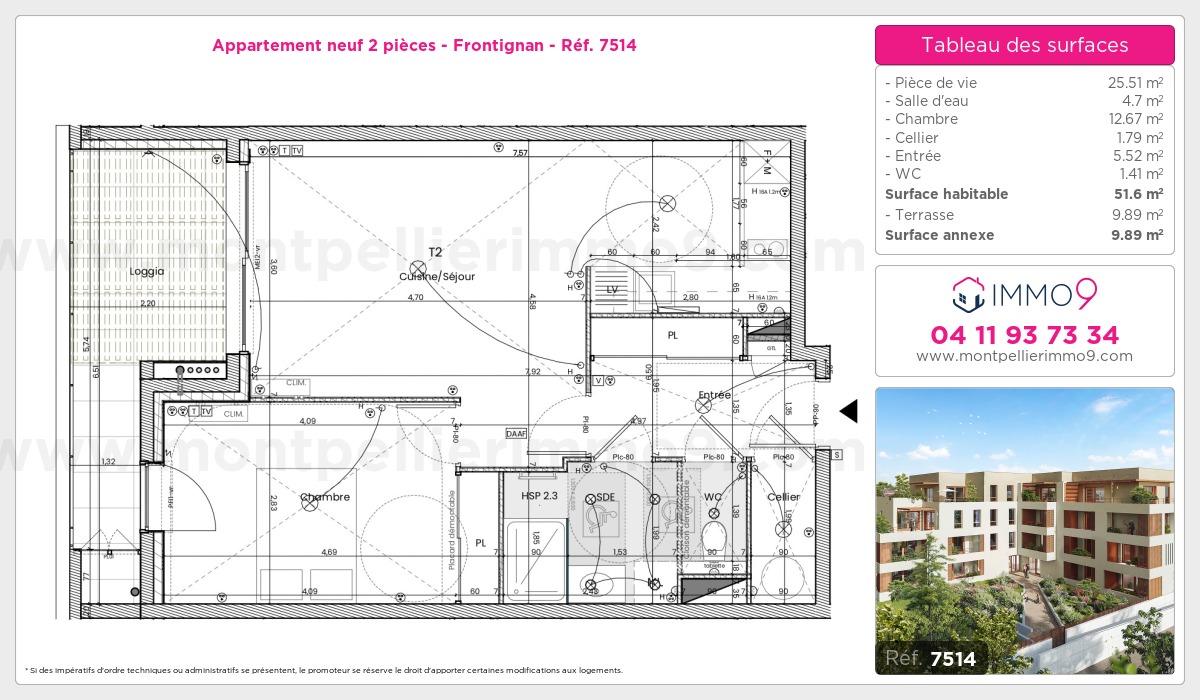 Plan et surfaces, Programme neuf Frontignan Référence n° 7514