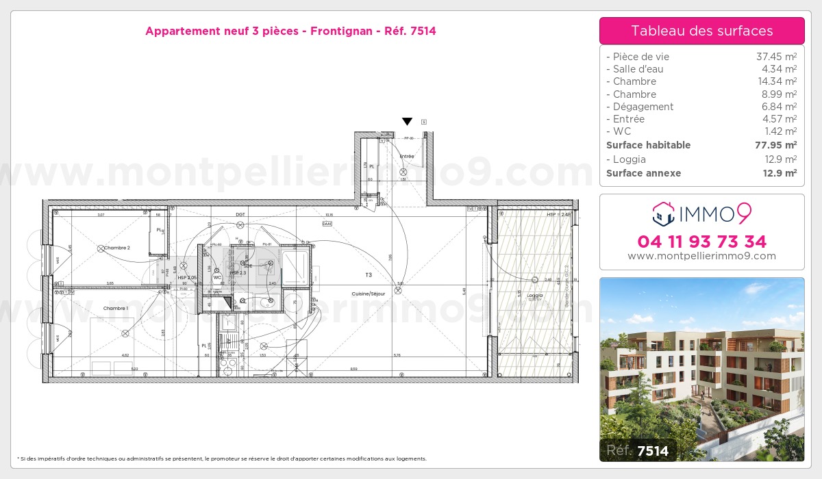 Plan et surfaces, Programme neuf Frontignan Référence n° 7514