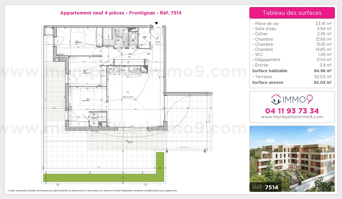 Plan et surfaces, Programme neuf Frontignan Référence n° 7514