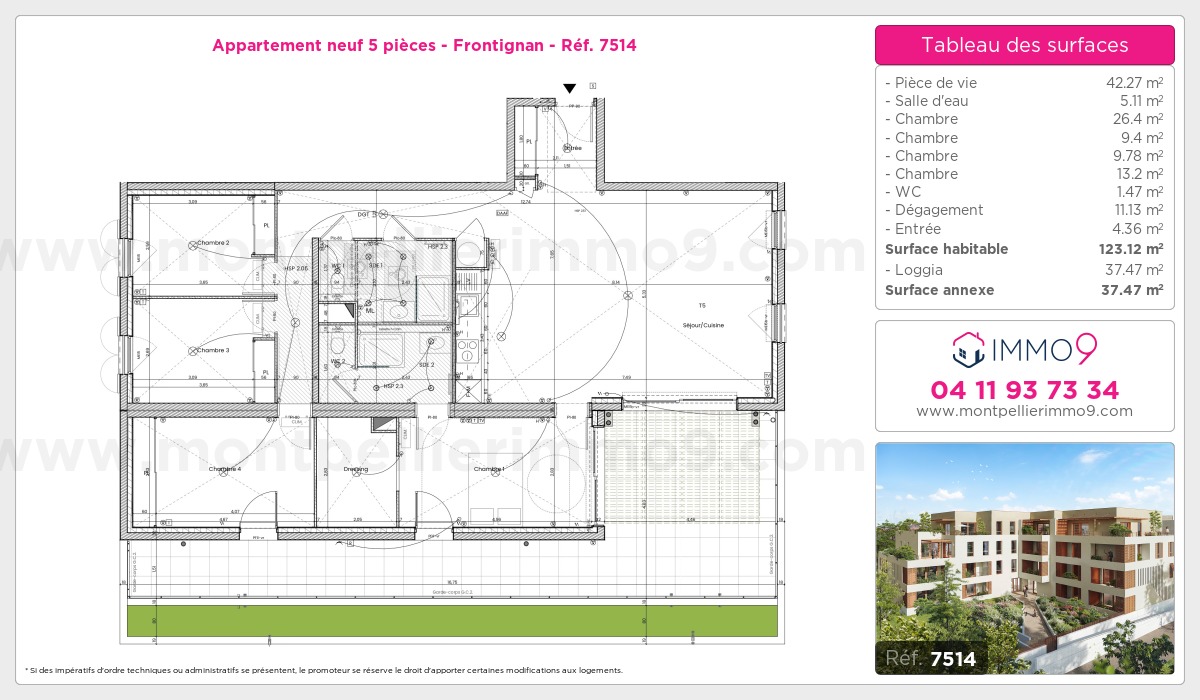 Plan et surfaces, Programme neuf Frontignan Référence n° 7514