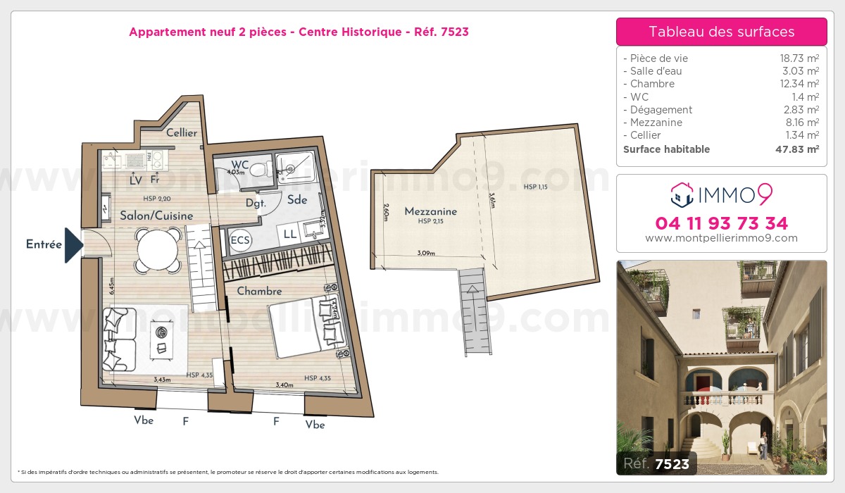 Plan et surfaces, Programme neuf Montpellier : Centre Historique Référence n° 7523