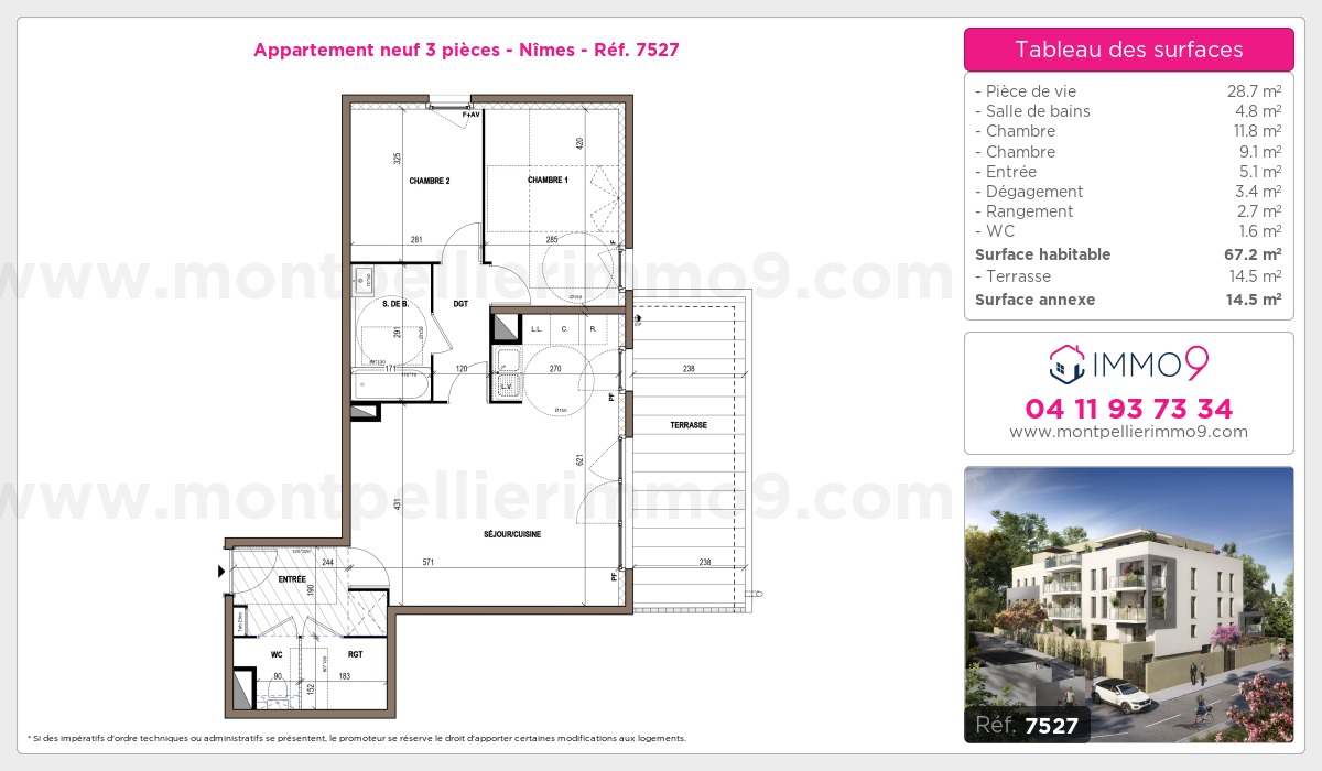 Plan et surfaces, Programme neuf Nîmes Référence n° 7527
