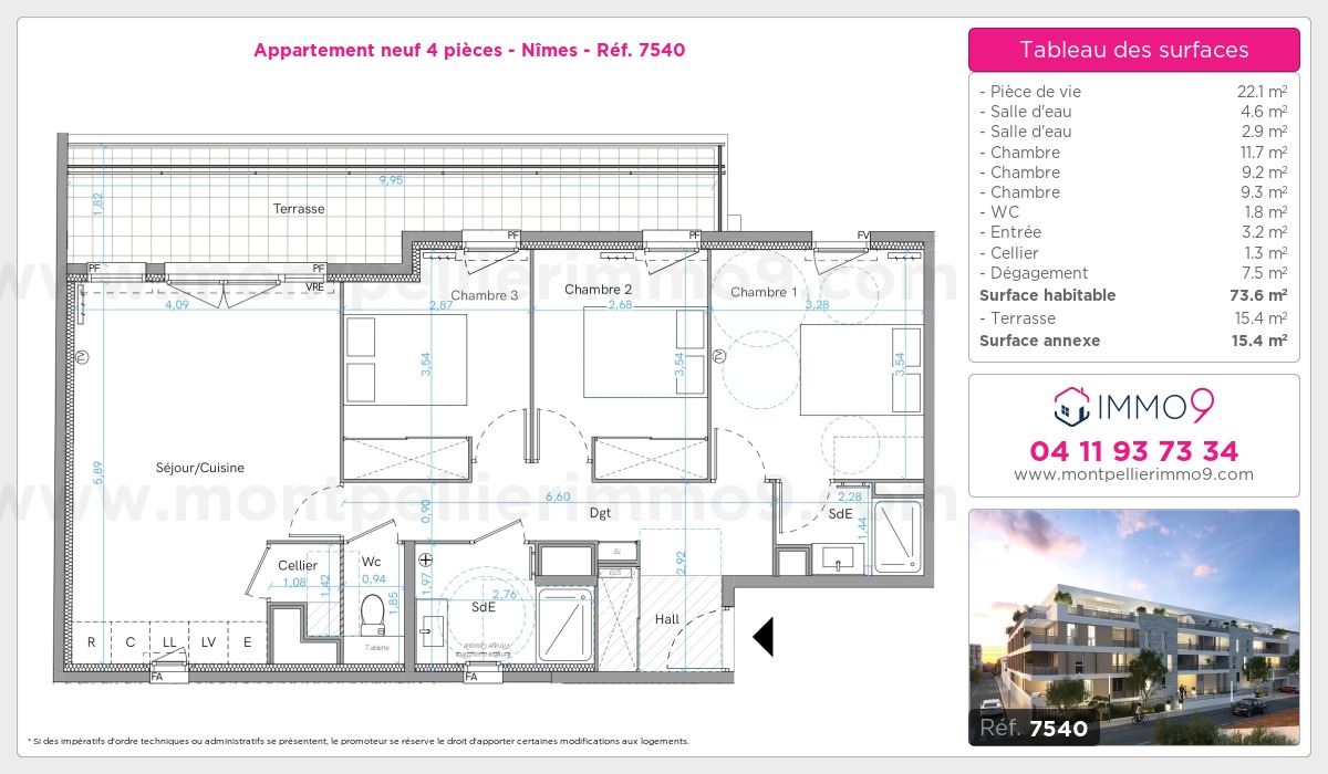 Plan et surfaces, Programme neuf Nîmes Référence n° 7540