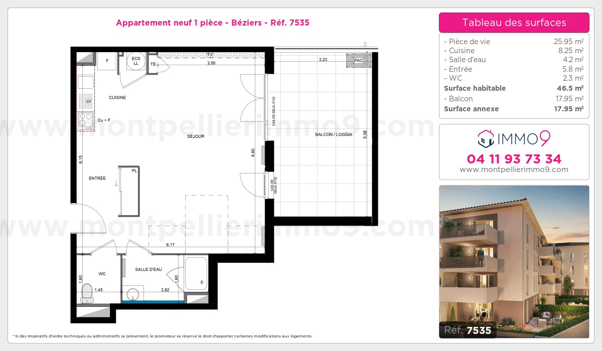 Plan et surfaces, Programme neuf Béziers Référence n° 7535