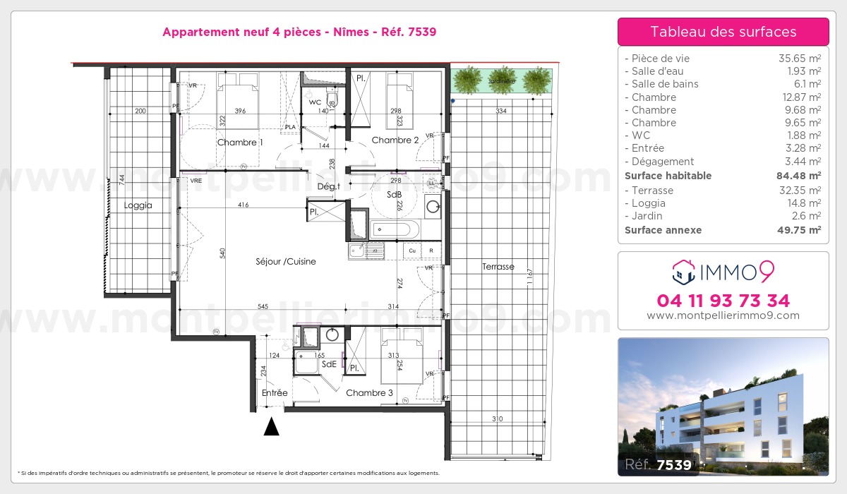 Plan et surfaces, Programme neuf Nîmes Référence n° 7539